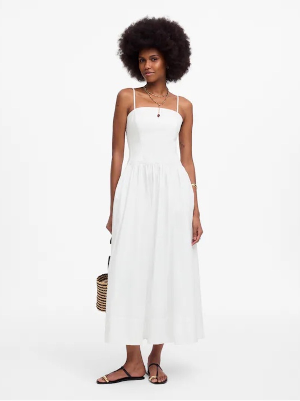 Madewell White Cotton Poplin Seamed Maxi Dress size 6 spaghetti strap drop waist